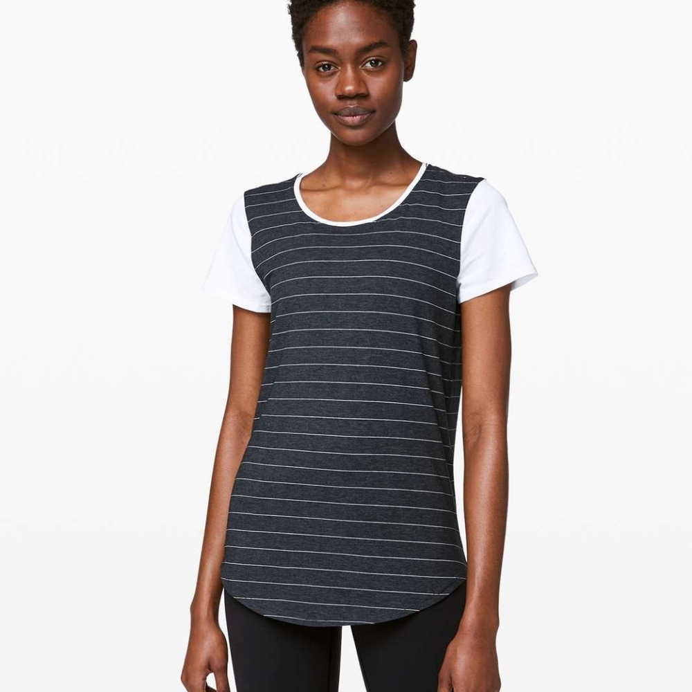 Lululemon Love Crew IIIShort Serve Stripe Heathered Black White / White
